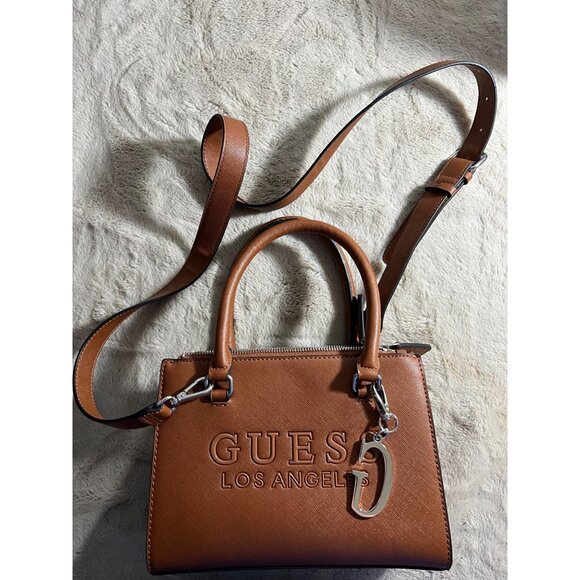 Guess Los Angeles Brown Faux Leather Crossbody Handbag With Detachable Strap - Picture 13 of 14